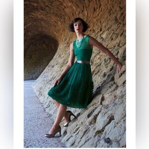 Anthropologie Deep Green Sleeveless Midi Dress